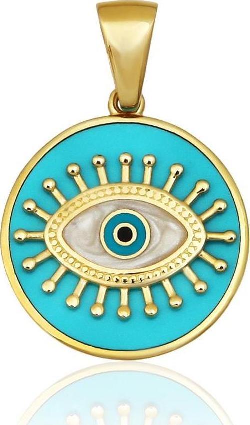 14 Ayar Altın Yuvarlak Kirpik Göz Mineli Turkuaz Kolye Ucu