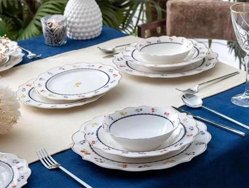 PORWM6350 Çiçek Desenli Beyaz Yemek Takımı 24 Parça