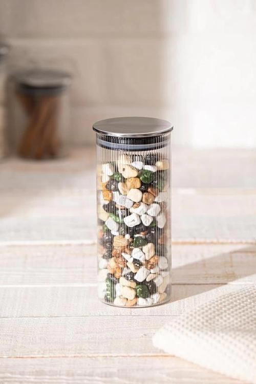 Gri Kapaklı Borosilikat Cam Saklama Kabı-Kavanoz 390 cc