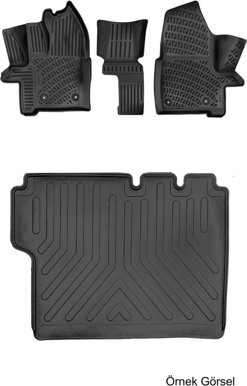 Ford Tourneo Custom 8+1 2012-2023 (Şoför + 2 Yolcu Koltuğu - Otomatik Vites) 3D Araca Özel Paspas ve Bagaj Havuzu Set