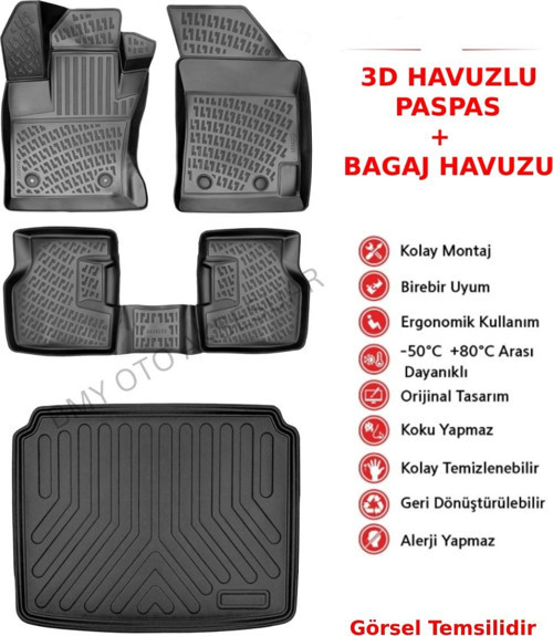 Kia Ceed Hb Üst 2012-2017 3D Araca Özel Paspas ve Bagaj Havuzu Bmy