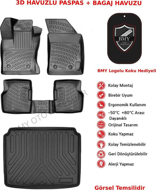 Jeep Compass 2017 Sonrası 3D Araca Özel Paspas ve Bagaj Havuzu Set Bmy