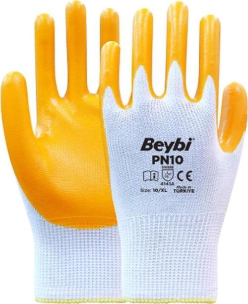 Nitril Pmk Pn10 10 Beden 12 Li Paket Polyester Örme Nitril Eldiven (4141A) Nitril 1-2 Kaplama