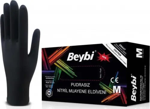 Muayene Medium Pudrasız Siyah Nitril Eldiven 100 Lü Paket