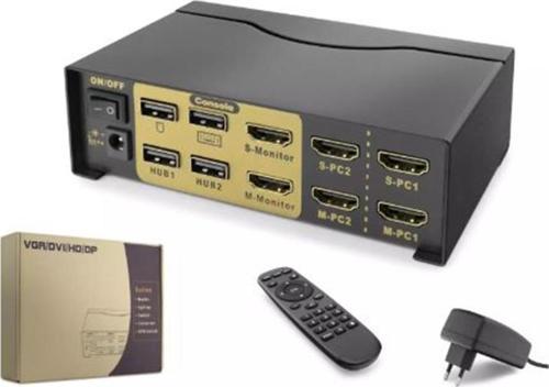 Hdx1376 2+2 Usb Port Hdmi Kvm Switch Dual Monitör 2+2 Hdmi Kablolu Siyah