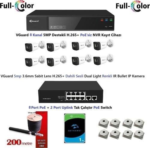 5mp Dahili Sesli Ve Gece Renkli 8 Kameralı Tak Çalıştır Hazır IP Kamera Seti 1TB Disk