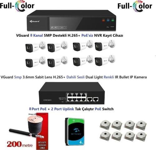 5mp Dahili Sesli Ve Gece Renkli 8 Kameralı Tak Çalıştır Hazır IP Kamera Seti 4TB Disk