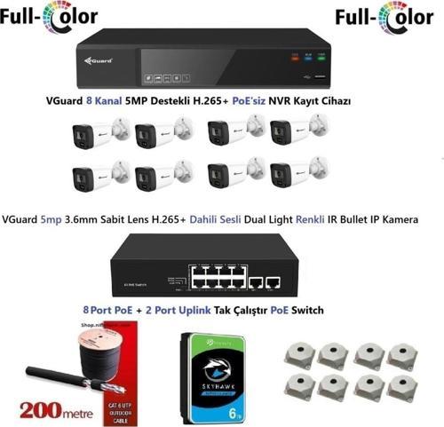 5mp Dahili Sesli Ve Gece Renkli 8 Kameralı Tak Çalıştır Hazır IP Kamera Seti 6TB Disk