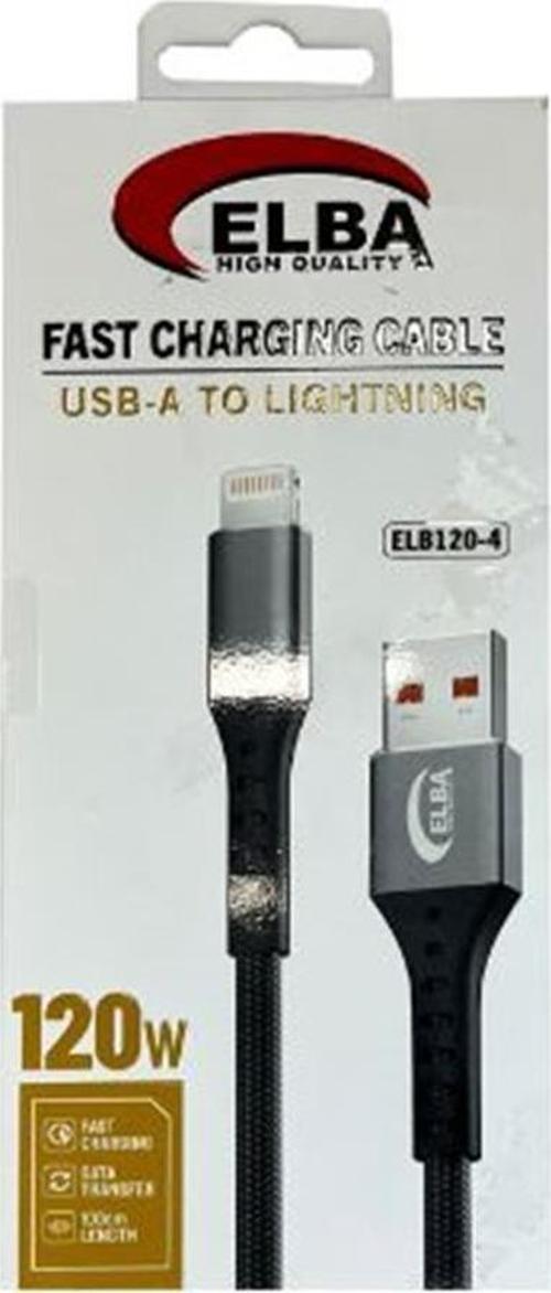 Elb120-4 120W Lightning To Usb 1 Metre Siyah Örgülü Şarj Kablosu