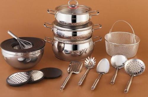 Karıştır-Pişir-Sakla 18 Parça Servis Gereçli Çelik Tencere Seti