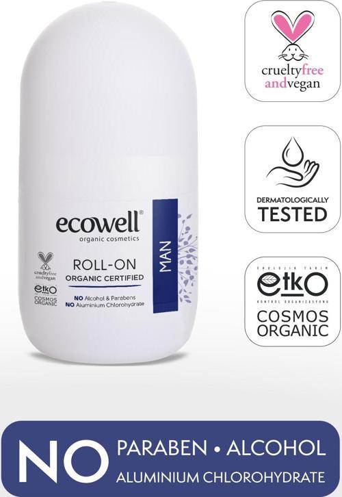 Erkek Roll-on Deodorant, Organik & Vegan Sertifikalı, Dermatolojik Olarak Test Edilmiştir, 75ml