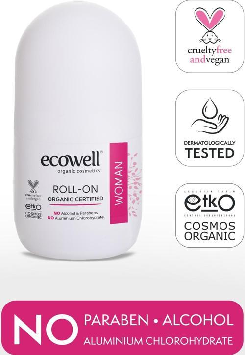 Kadın Roll-on Deodorant, Organik & Vegan Sertifikalı, Dermatolojik Olarak Test Edilmiştir, 75ml
