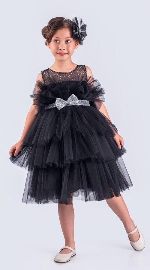 Katkat Tüllü Buket Model Kız Çocuk Özel Gün Abiye SİYAH