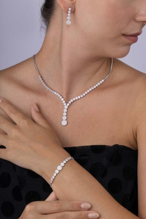 Süzme Su Yolu Rodyum Kaplama 925 Ayar Gümüş Düğün Seti