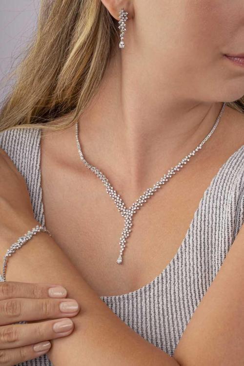 Pırlanta Montür 4 Tırnaklı Su Yolu 925 Ayar Gümüş Dügün Set