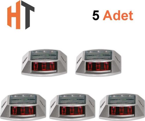 5'Li Set Kırmızı Solar Yol Butonu 3X3 Ledli