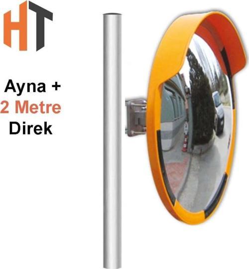 Trafik Güvenlik Aynası 80 Cm Sarı-Siyah Ve 2 M Galvaniz Flanşlı Direk Set