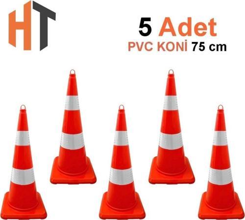 5'Li Pvc Trafik Konisi 90 Cm Çift Reflektifli Trafik Dubası