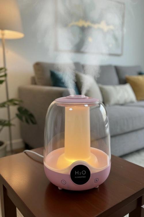 Glr K07 Pembe Çift Spreyli Ultrasonik Sessiz Hava Nemlendirici ve Gece Lambası | 3L Kapasite