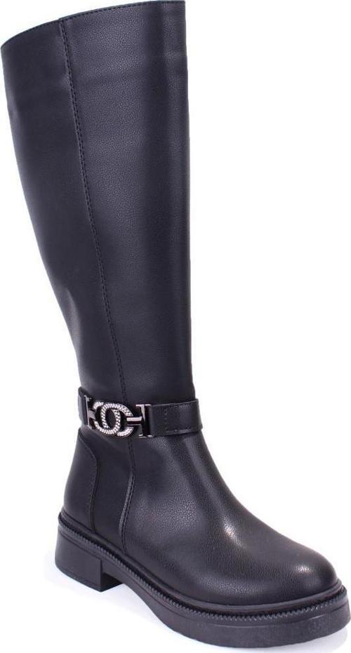 DZA07-1275107 Siyah Fermuarlı Düz Topuklu  Kadın Çizme