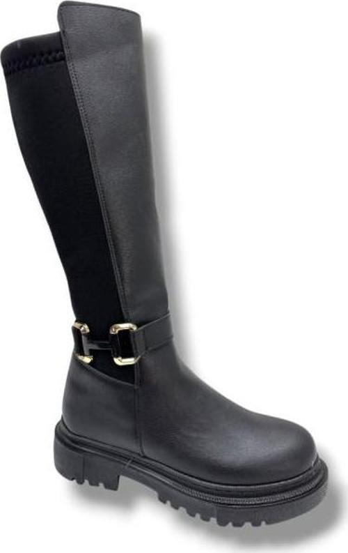 K-46-26 Anatomik Cilt Deri Tokalı Fermuarlı Kadın Çizme