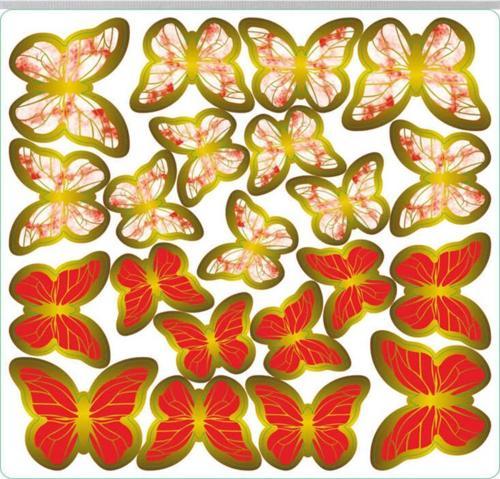 Varaklı Kelebek Dekoratif Süs (63 Adet)  Kırmızı