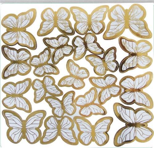 Varaklı Kelebek Dekoratif Süs (63 Adet)  Beyaz