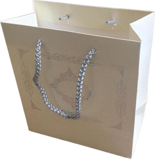 Karton Hediye Çantası Gümüş Saray Desenli 20X20X10 CM (10 Adet)  Krem