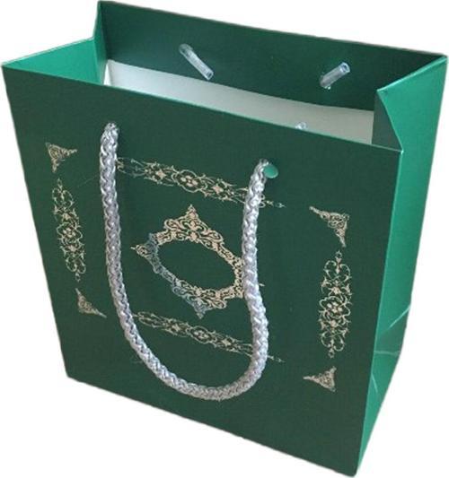 Karton Hediye Çantası Gümüş Saray Desenli 20X20X10 CM (10 Adet)  Yeşil