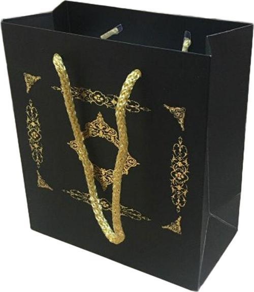 Karton Hediye Çantası GOLD Saray Desenli 20X20X10 CM (10 Adet)  Siyah