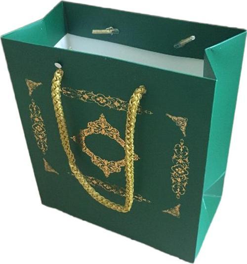 Karton Hediye Çantası GOLD Saray Desenli 20X20X10 CM (10 Adet)  Yeşil