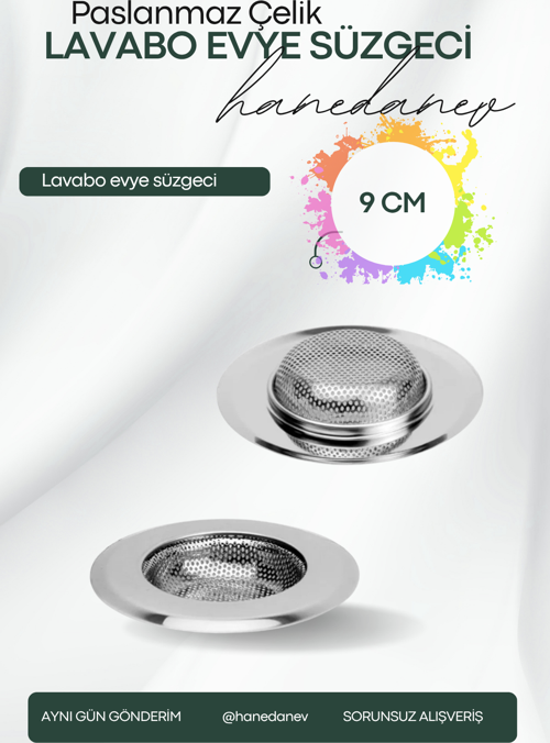 1 Adet Pratik Paslanmaz Çelik Lavabo Süzgeci 9 cm Çelik Mutfak Lavabo Süzgeci Evye Süzgeç