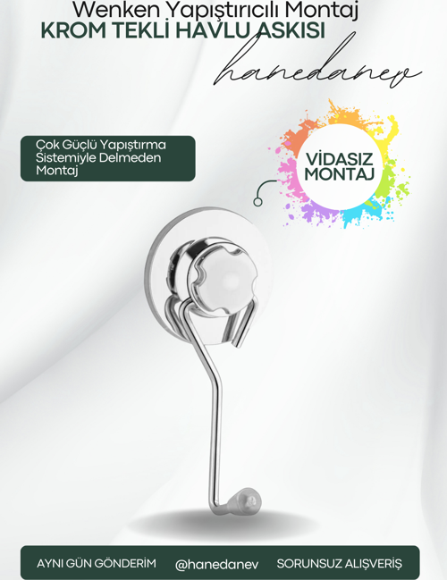 Vidasız Ultra Güçlü Yapıştırma Lüks Krom Tekli Havlu Askılık - Çok Amaçlı Askı - Tüp Yapıştırıcılı