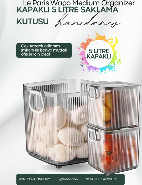 Waco Medium Organizer Akrilik Lüx Patates Soğan & Deterjan Saklama Kabı Kapaklı 5 Litre 1 Adet