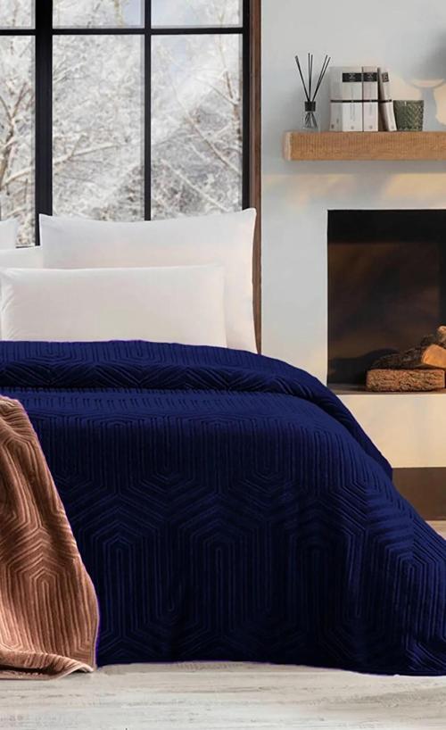 Trendy Embos Tek Kişilik Battaniye(155x220)-Art Deco Lacivert