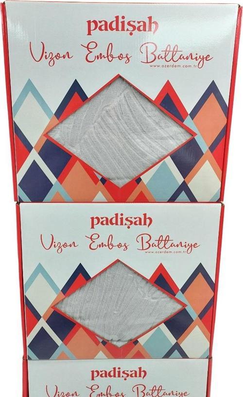 Padişah Embos Kutulu Çift Kişilik Vizon Battaniye (220x240)-Gri