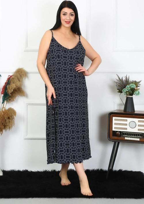 Giyim Kadın Büyük Beden İp Askılı Pamuklu Uzun Gecelik