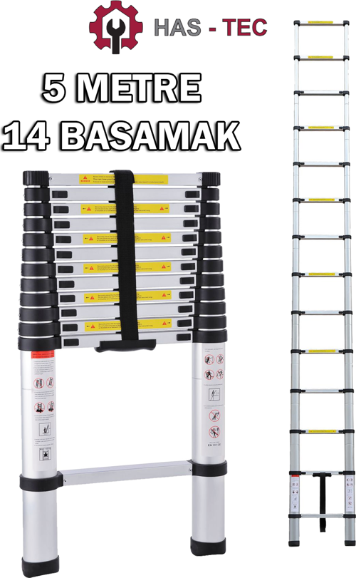 14 Basamaklı Düz Uzayan Teleskopik Merdiven 5 m