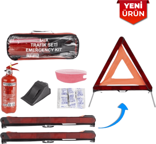 Trafik Seti – Yangın Söndürücülü Dikdörtgen Taşıma Çantalı Araç Güvenlik Seti TS-2004