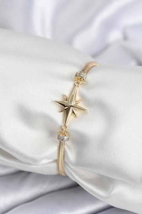 Pirinç VIP Seri Gold Renk Kutup Yıldızı Model Kadın Bileklik - EBJ250920W37880