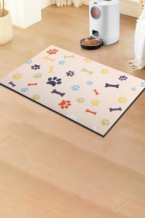 Renkli Kemikler Evcil Hayvan Beslenme Matı Sıvı Geçirmez Kedi Köpek Mama Paspası 50x70cm