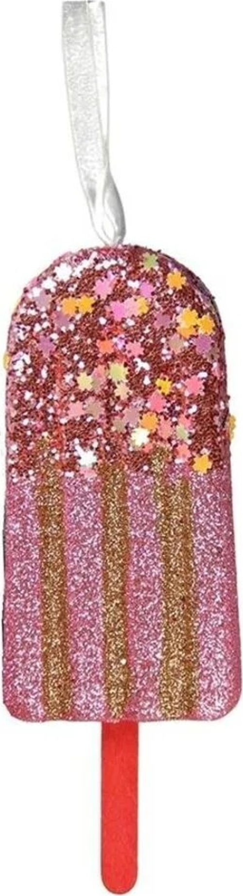 Yılbaşı Süsü Simli Pullu Dondurma Pembe 16 cm