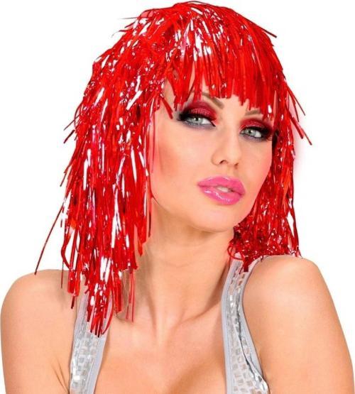 Kırmızı Işıltılı Metalize Parti Peruğu