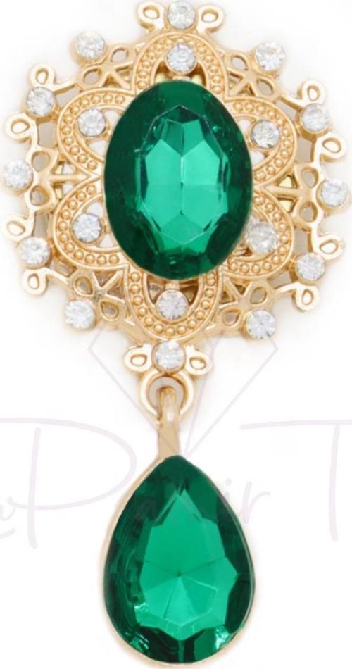 Yeşil Taşlı Düğme Süsü Broş