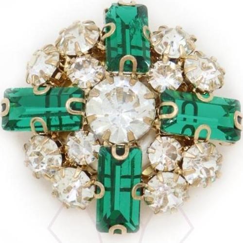 Yeşil Taşlı Düğme Süsü Broş