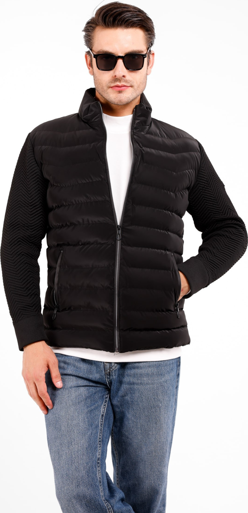 Vellum Kolları Triko İçi Astarlı Rüzgar Geçirmez Mont - Siyah