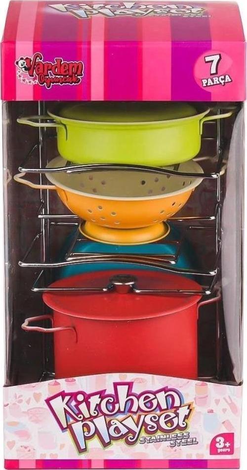 BFS ATF-683G-5 Renkli Raflı Emaye Tencere Tava Seti 7 Parça -Vardem Oyuncak