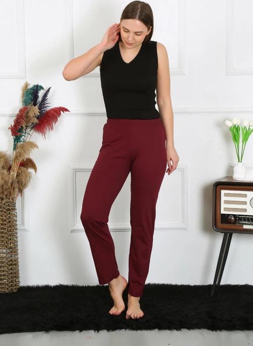 Giyim Kadın Pamuk Penye Tek Alt Pijama Bordo