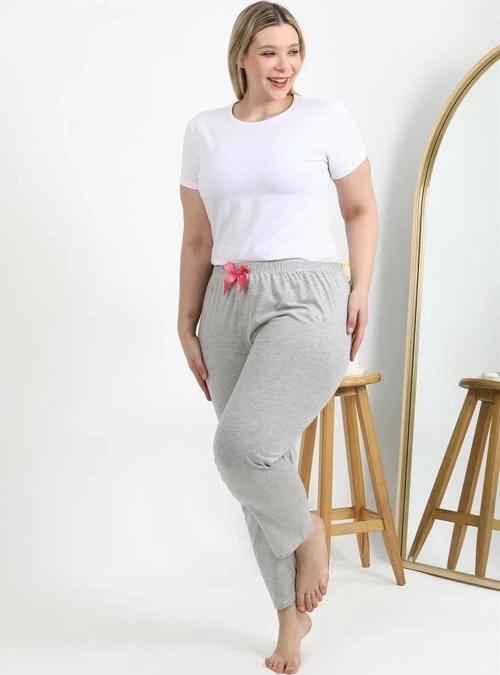 Giyim Kadın Pamuklu Büyük Beden Alt Pijama Gri