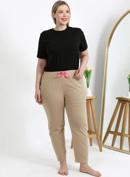 Giyim Kadın Pamuklu Büyük Beden Alt Pijama Bej
